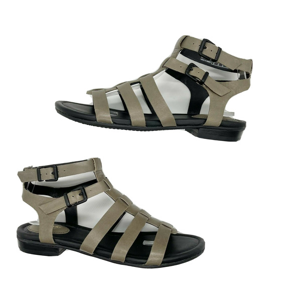 Clarks Shoes - Clarks Viveca Myth Gladiator Sandals Sz 8 Gray Leather Strappy Buckle Low Heel
